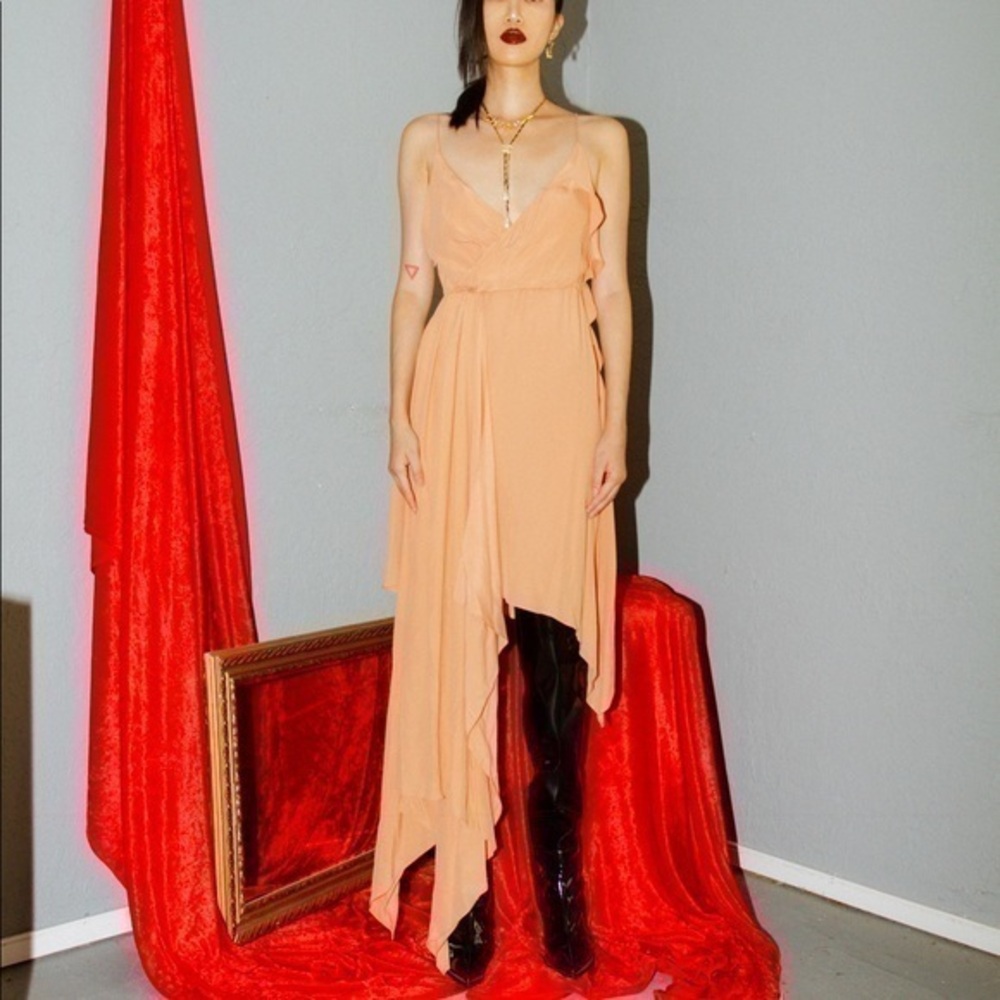 Off-White Draped Princess Dress in Nude